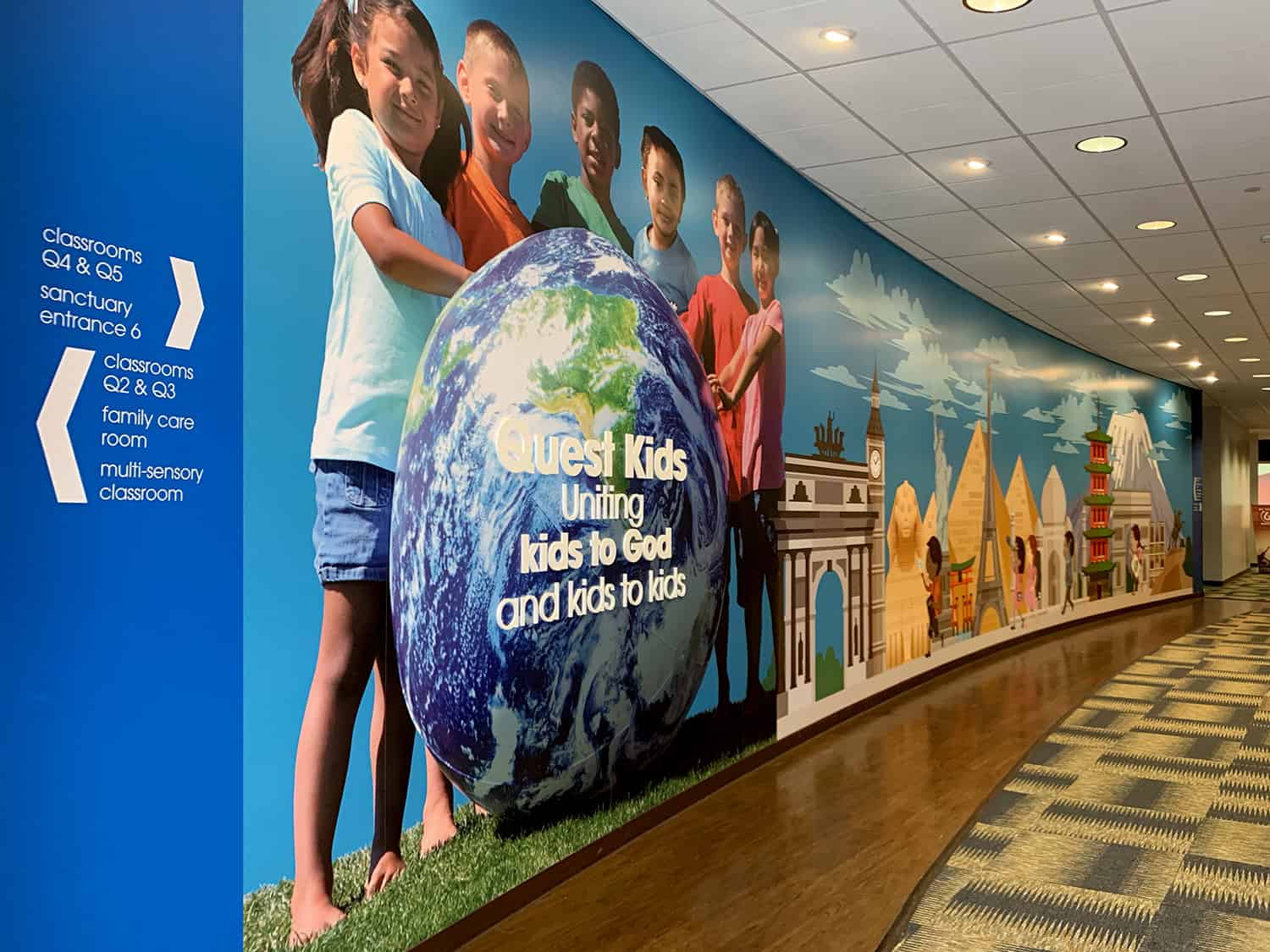 Kids' mural wall art at Quest Kids sanctuary in Australia.