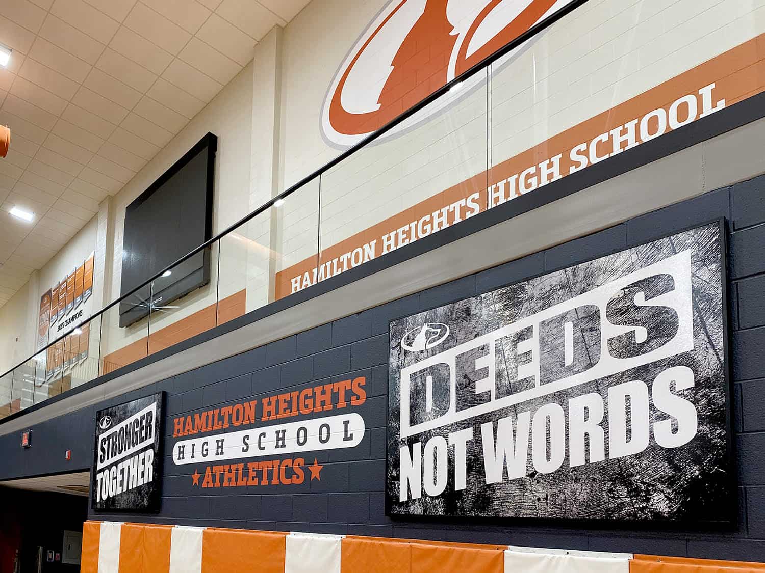Bold modern signage for Hamilton Heights High School gymnasium and athletics area.