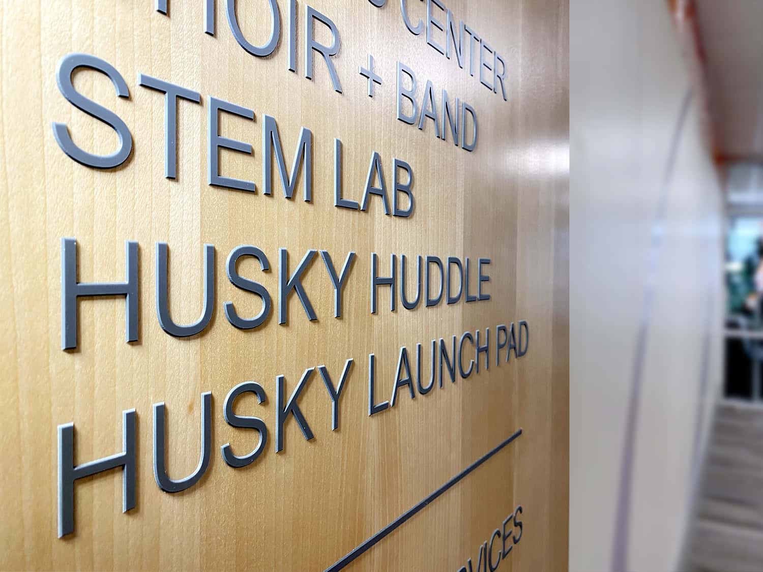 Steel 3D letter signage for office interior branding.