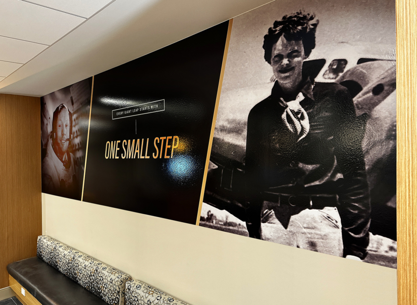 Innovative wall graphic featuring motivational message for inspiring office environment.